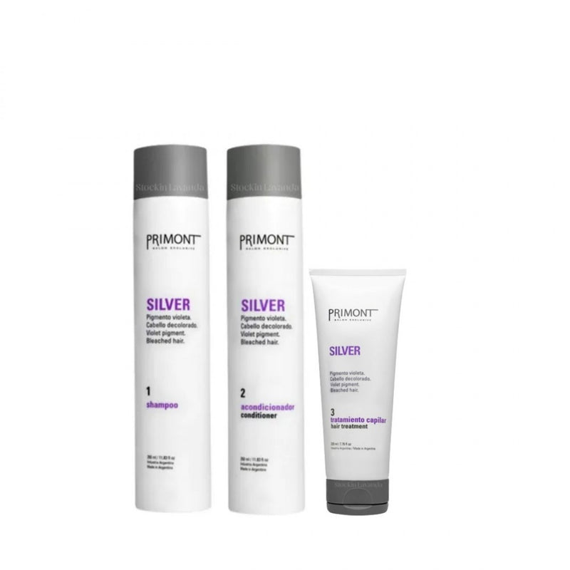 Shampoo + Acondicionador Silver 350 Ml + Máscara Matizadora Silver 220 gr - Primont